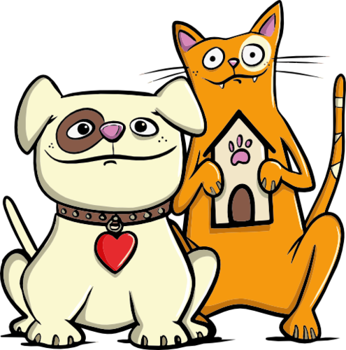 Cartoonartiges Bild von einem Hund und einer Katze